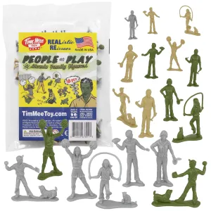 Tim Mee PEOPLE Play Figures - OD Green, Tan & Gray 18pc Playset - Made in USA