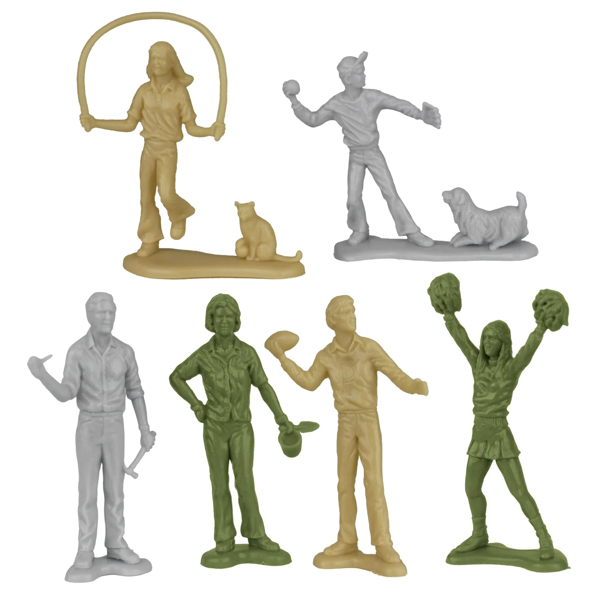 Tim Mee PEOPLE Play Figures - OD Green, Tan & Gray 18pc Playset - Made in USA