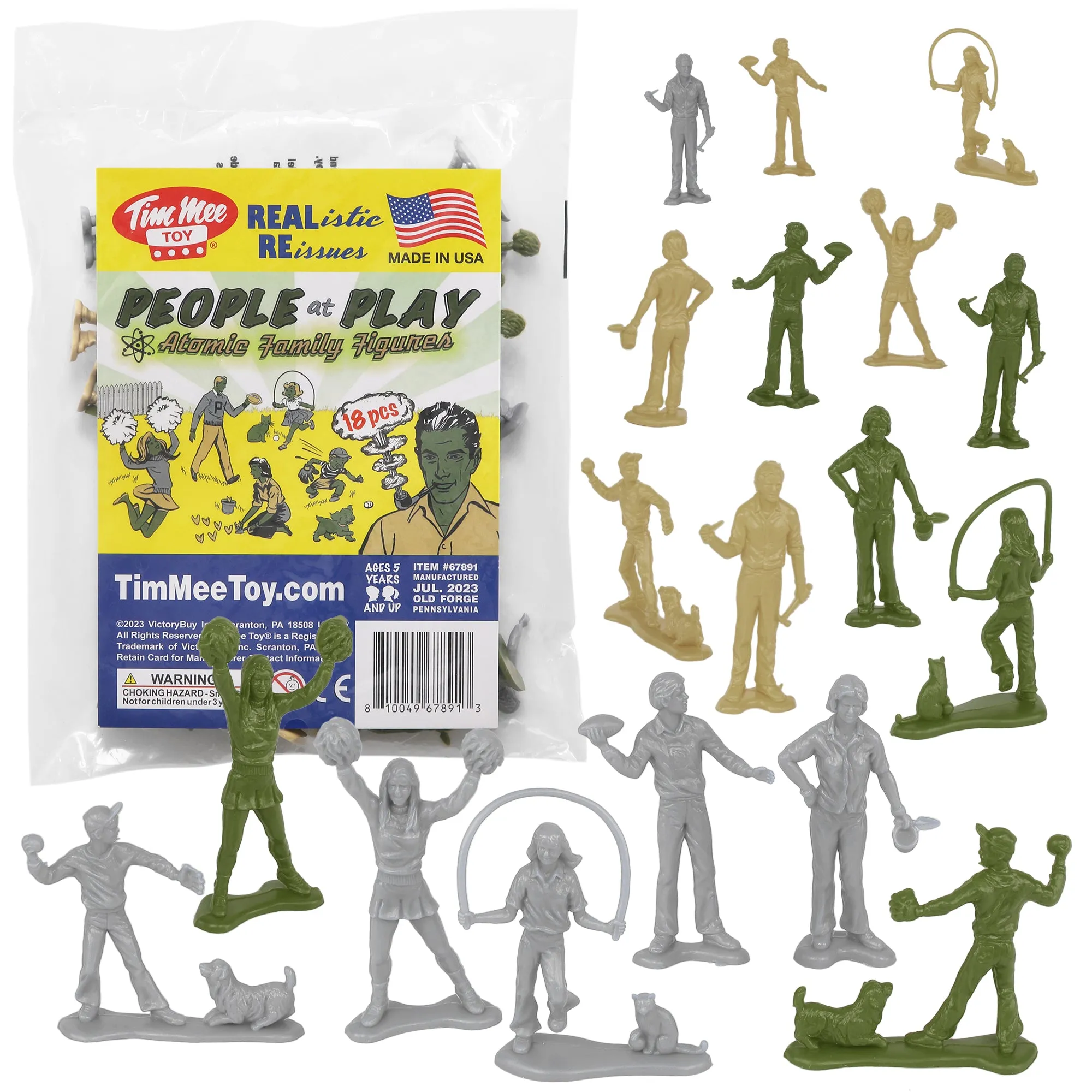 Tim Mee PEOPLE Play Figures - OD Green, Tan & Gray 18pc Playset - Made in USA