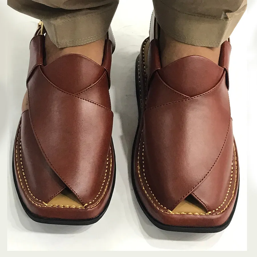 Traditional Men's Leather Peshawari Kaptaan Chappal