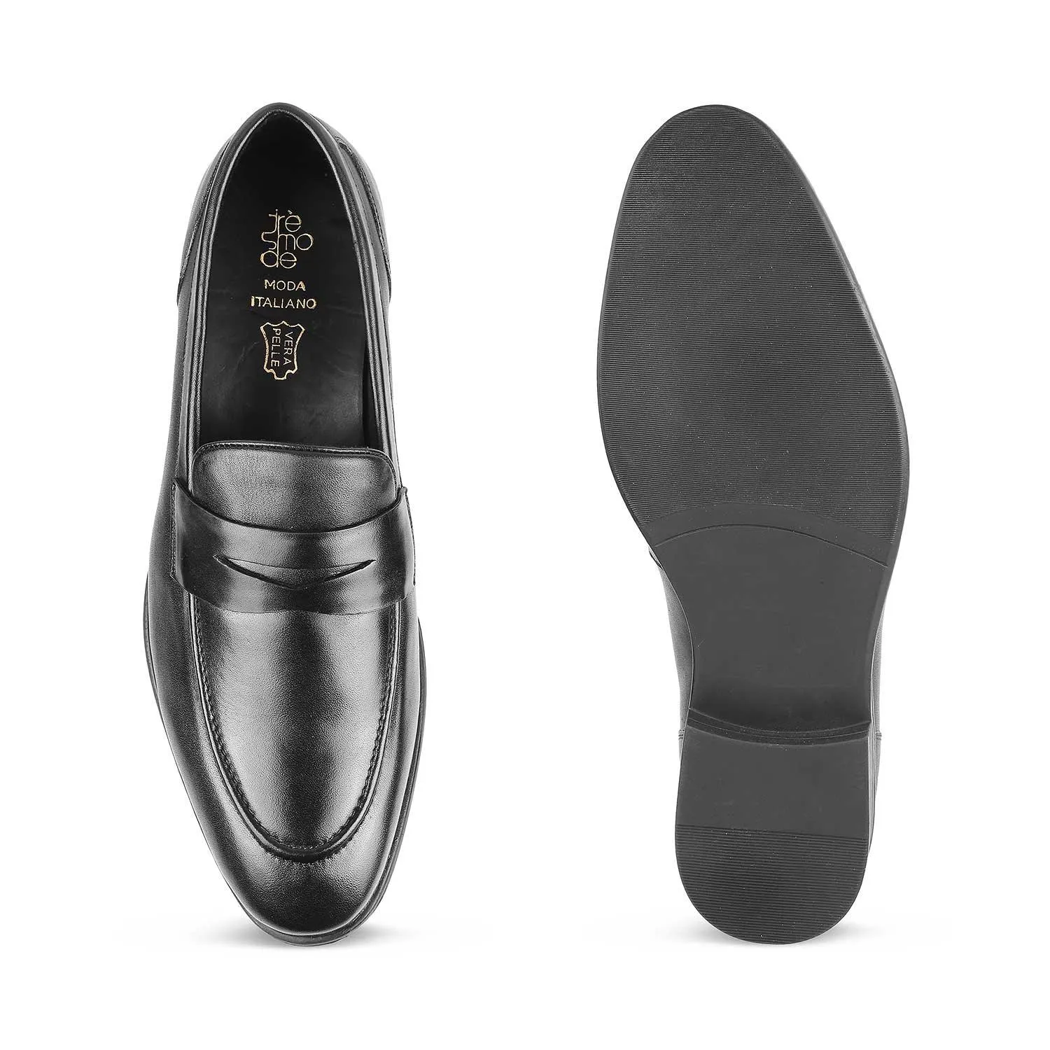 Tresmode Dawson Black Men's Leather Penny Loafers