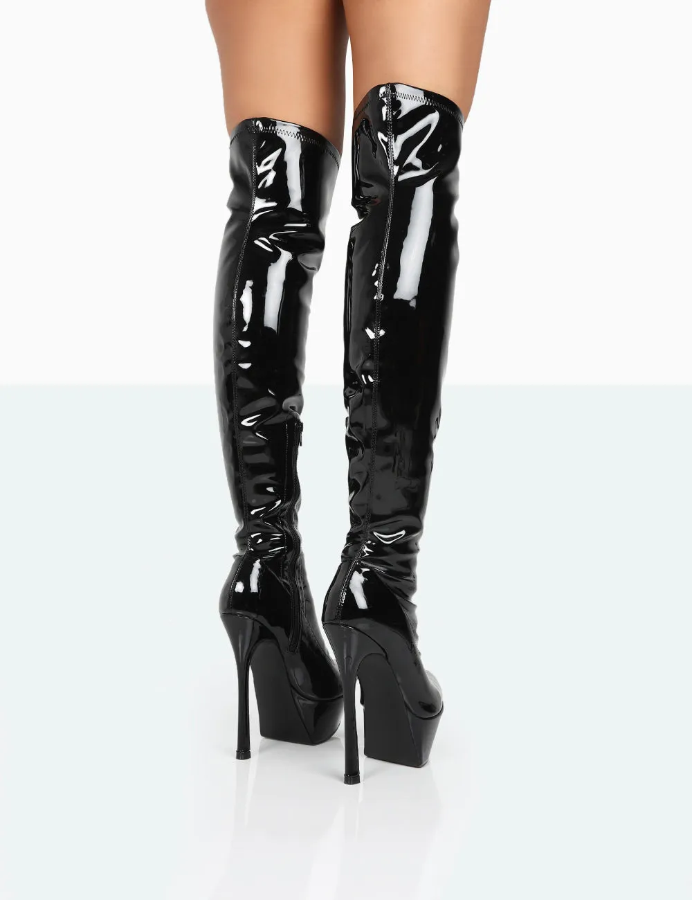 Trixie Black Patent Stiletto Platform Over the Knee Boots