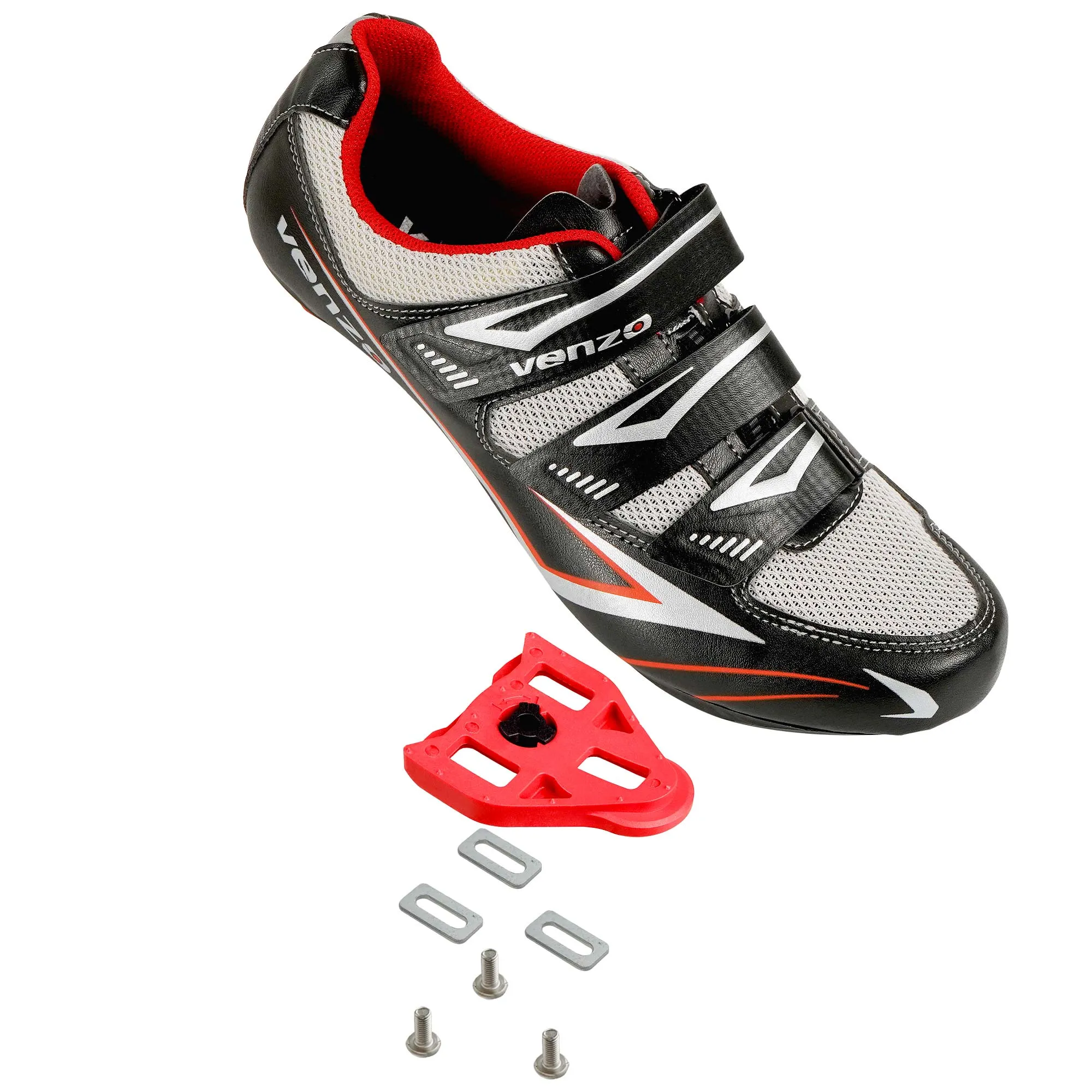 Venzo Bicycle Road Cycling Riding Shoes - 3 Straps - Compatible with Look Delta & for Shimano SPD-SL - Perfect for Road Racing Bikes Black 37