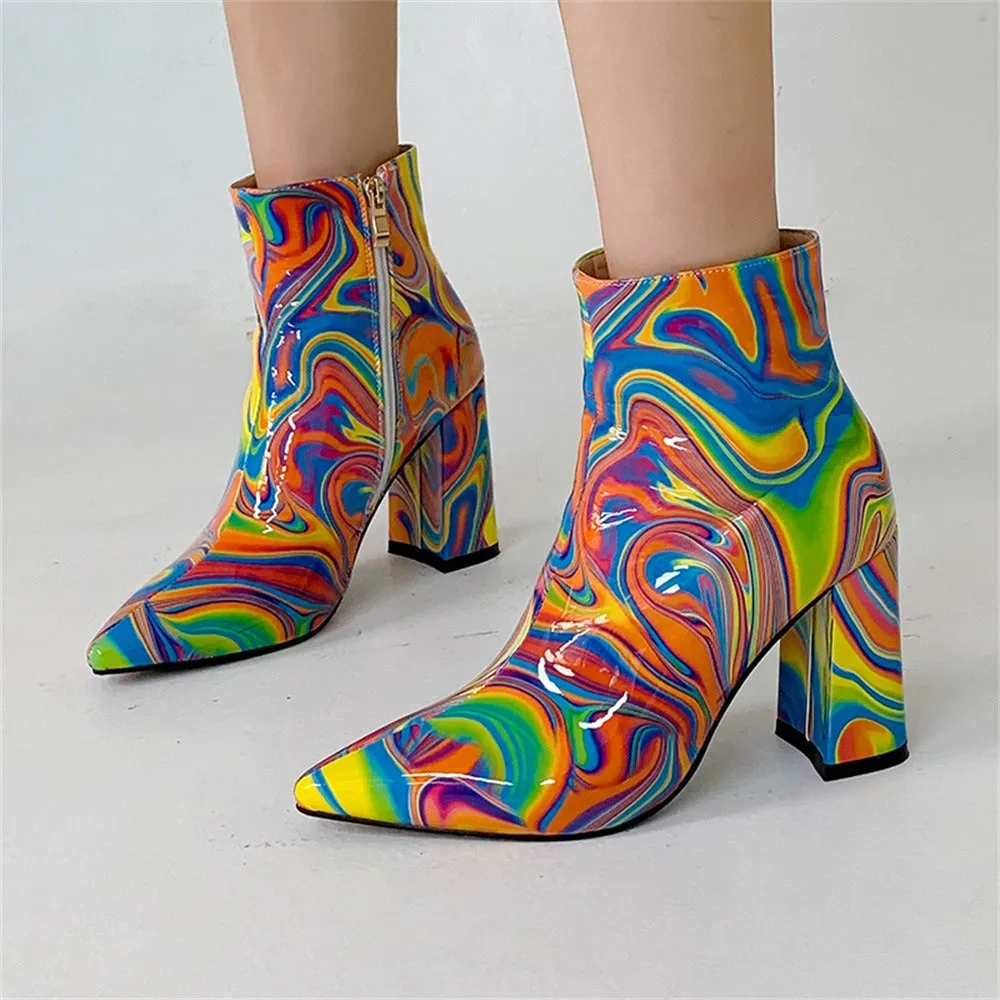 Vibrant Marble Pattern Pointed Toe Chelsea Boots