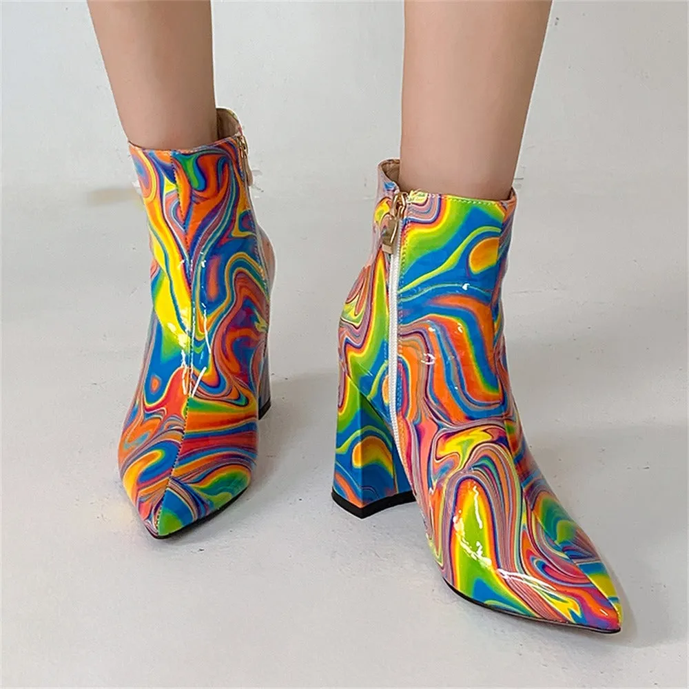 Vibrant Marble Pattern Pointed Toe Chelsea Boots