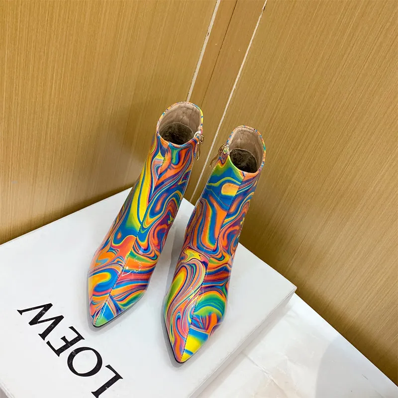 Vibrant Marble Pattern Pointed Toe Chelsea Boots