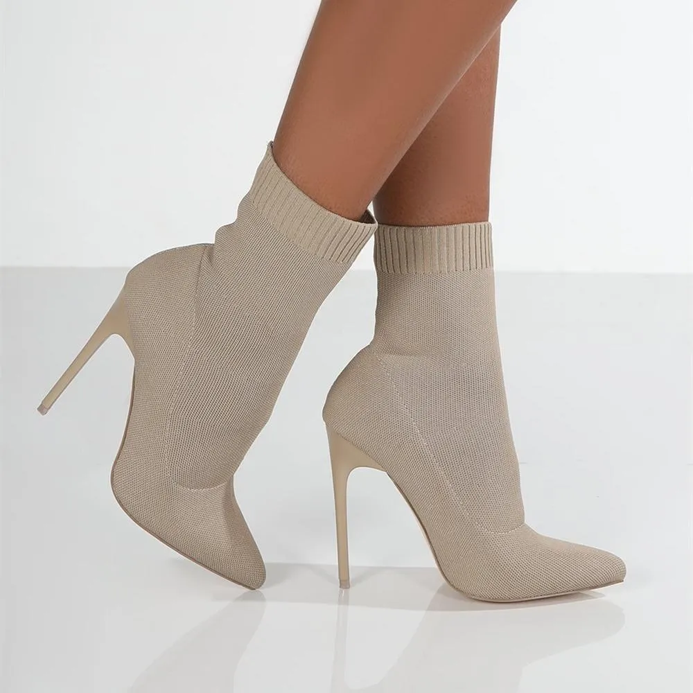 Women fashion stiletto heel pointed toe sock booties