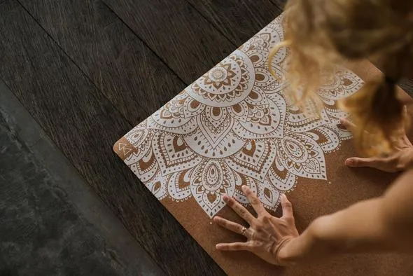 Yoga Design Lab - Cork Yoga Mat - Mandala White - 3.5 mm - Best For Eco-Conscious Yogis